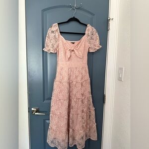 Simplee Apparel Pink Puff Sleeve Sundress